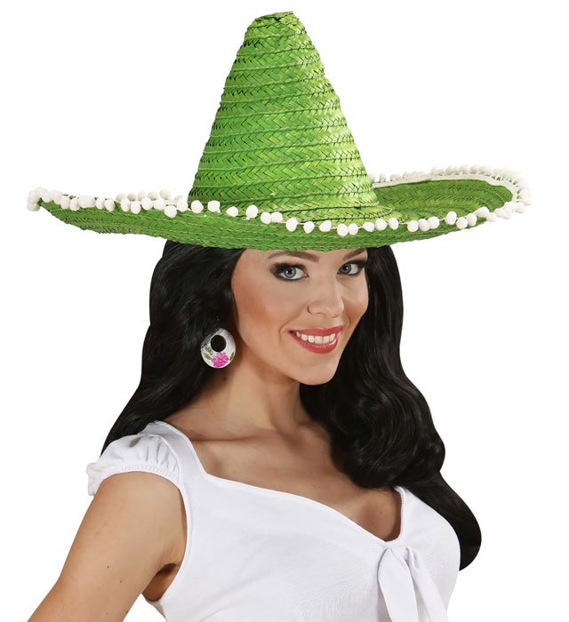Green Sombrero With Pom Poms 50 Cm