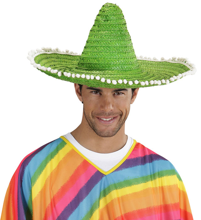 Green Sombrero With Pom Poms 50 Cm