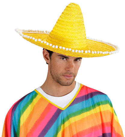 Yellow Sombrero With Pom Poms 50Cm