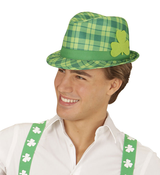 St. Patrick'S Day Tartan Fedora With Shamrock