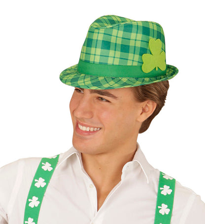St. Patrick'S Day Tartan Fedora With Shamrock