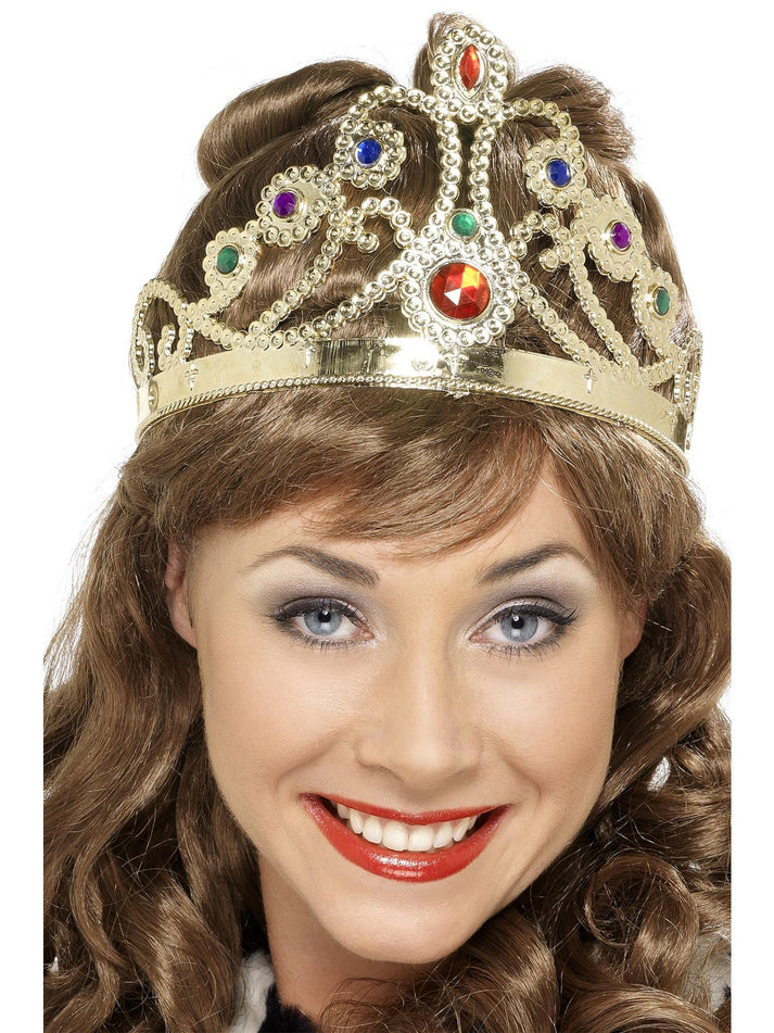 Jewelled Queens Crown Gold Adult Costume Accessory