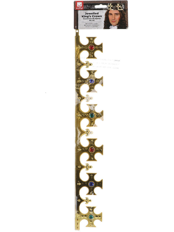 Jewelled Kings Crown Gold Plastic With Coloured Faux Jewels Adjustable Costume Accessory 3