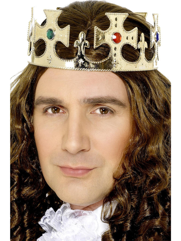 Jewelled Kings Crown Gold Plastic With Coloured Faux Jewels Adjustable Costume Accessory 1