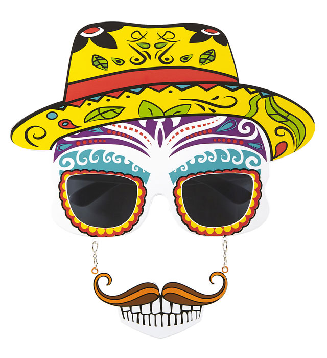 Dia De Los Muertos Skull Glasses With Moustache & Teeth