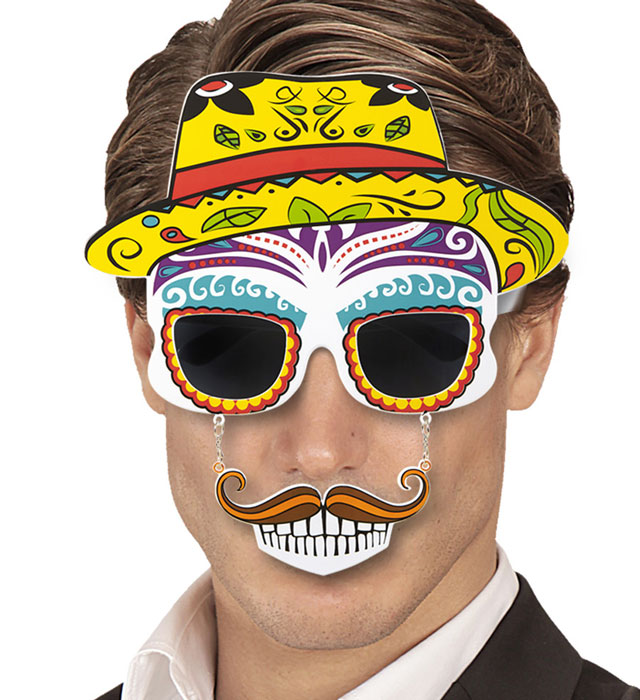Dia De Los Muertos Skull Glasses With Moustache & Teeth