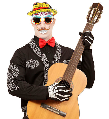 Dia De Los Muertos Skull Glasses With Moustache & Teeth