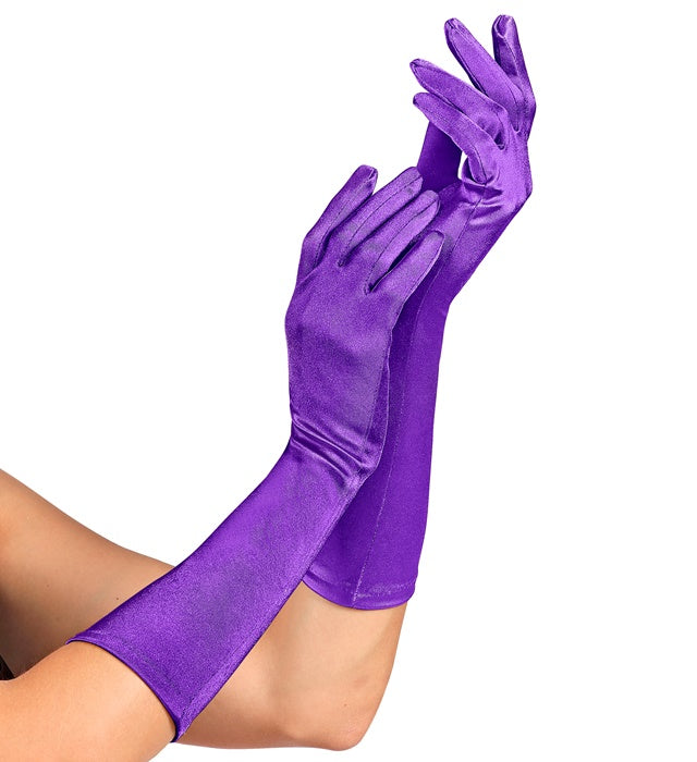 Purple Satin Elastane Gloves 40 Cm
