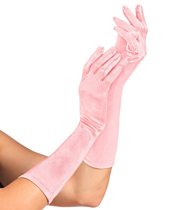 Pink Satin Elastane Gloves 40 Cm