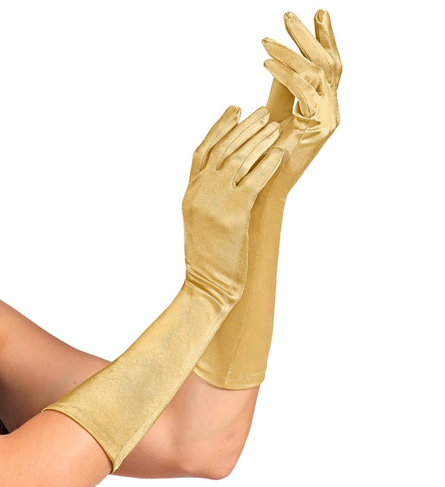 Gold Satin Elastane Gloves 40 Cm