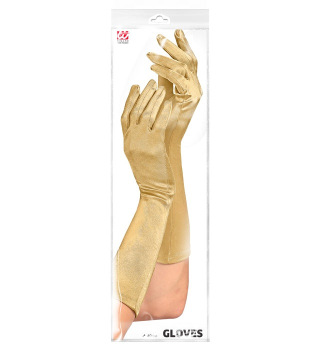 Gold Satin Elastane Gloves 40 Cm