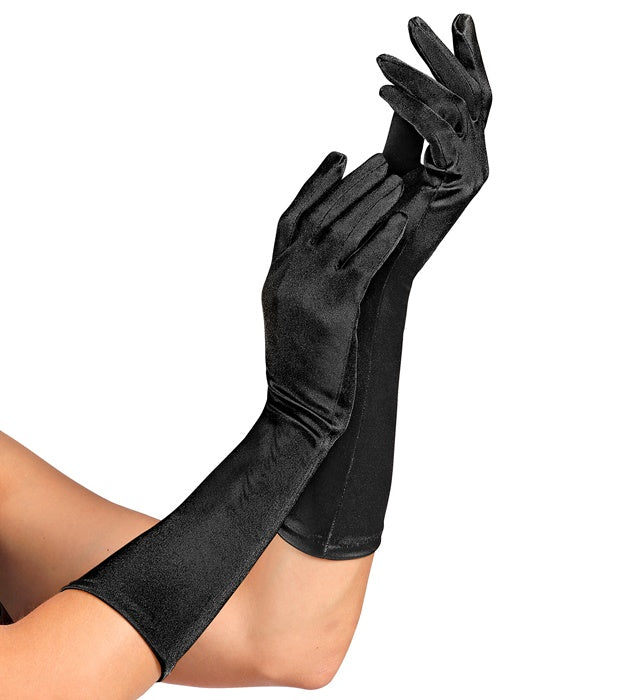 Black Satin Elastane Gloves 40 Cm