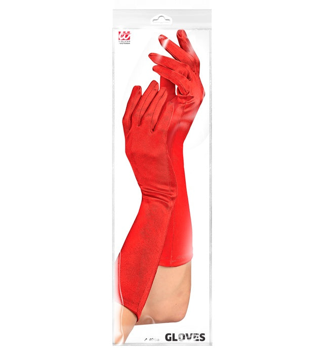 Red Satin Elastane Gloves 40 Cm