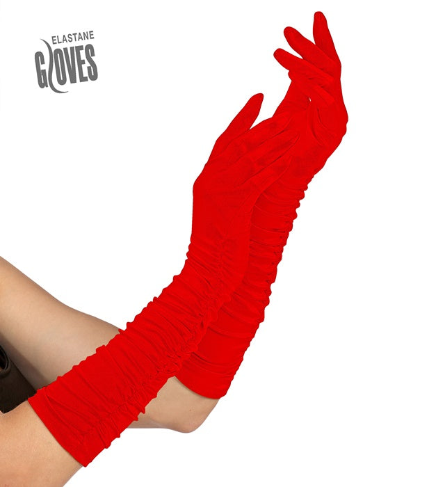 Red Long Plissé Elastane Gloves 40 Cm - Suitable Also For Man
