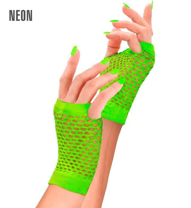 Neon Green Fingerless Fishnet Gloves