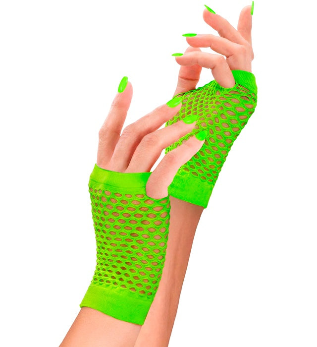 Neon Green Fingerless Fishnet Gloves