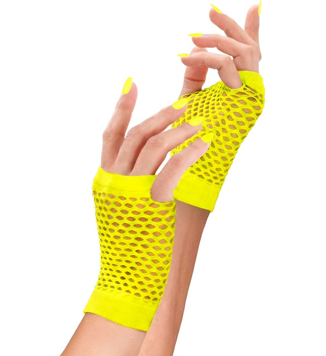 Neon Yellow Fingerless Fishnet Gloves