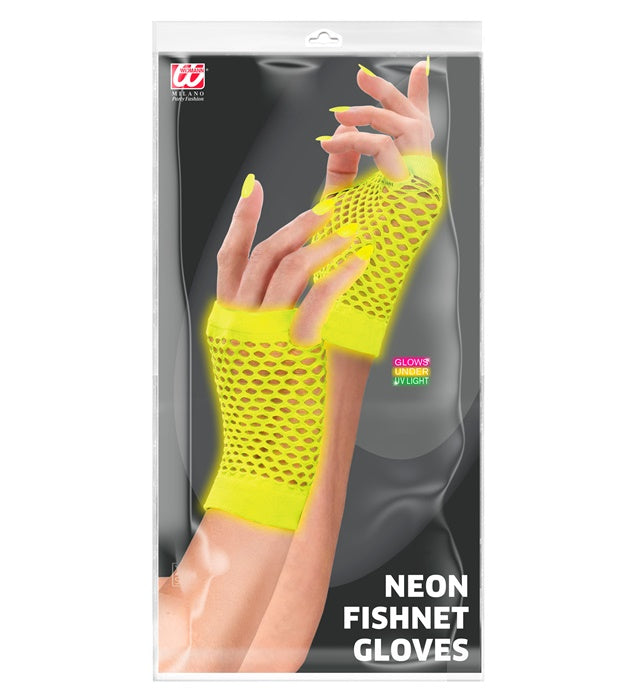 Neon Yellow Fingerless Fishnet Gloves