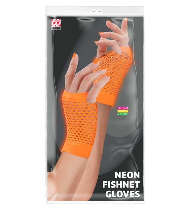 Neon Orange Fingerless Fishnet Gloves