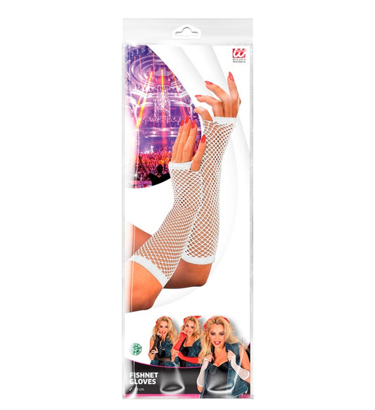 White Fingerless Fishnet Gloves 33 Cm