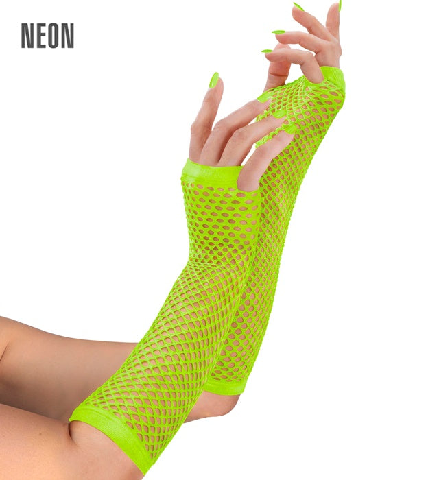 Neon Green Fingerless Fishnet Gloves 33 Cm