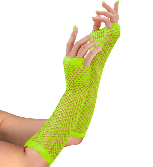Neon Green Fingerless Fishnet Gloves 33 Cm
