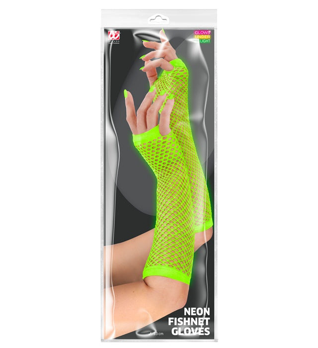 Neon Green Fingerless Fishnet Gloves 33 Cm