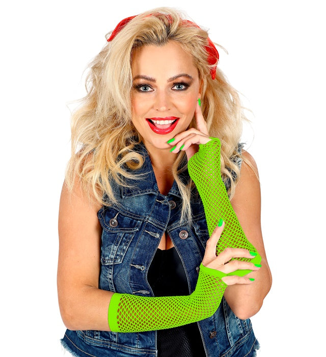 Neon Green Fingerless Fishnet Gloves 33 Cm