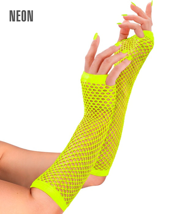 Neon Yellow Fingerless Fishnet Gloves 33 Cm