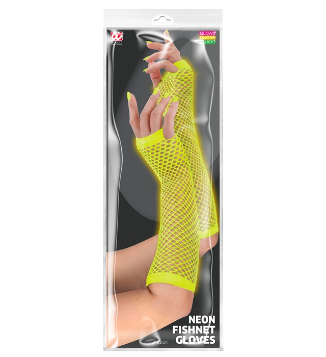 Neon Yellow Fingerless Fishnet Gloves 33 Cm