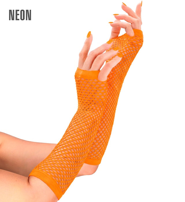 Neon Orange Fingerless Fishnet Gloves 33 Cm