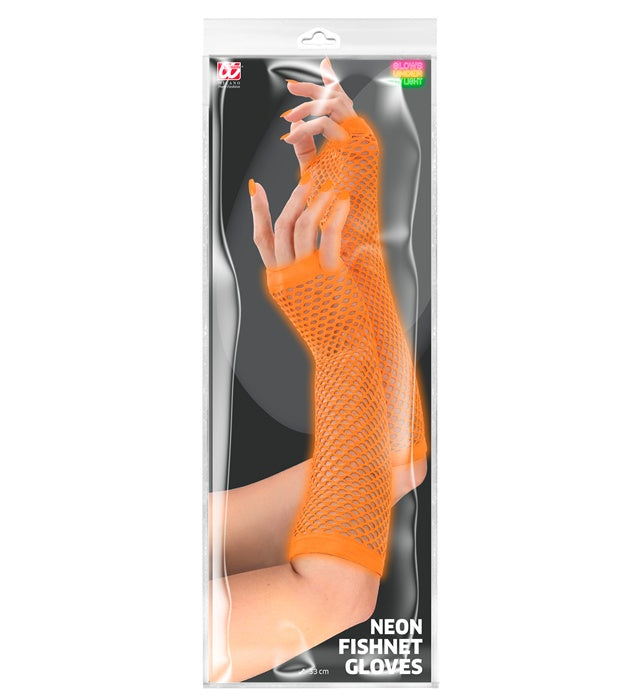 Neon Orange Fingerless Fishnet Gloves 33 Cm