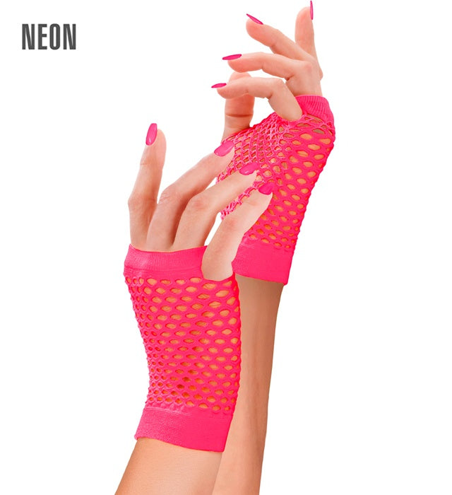 Neon Pink Fingerless Fishnet Gloves