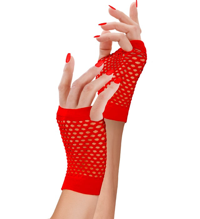 Red Fingerless Fishnet Gloves
