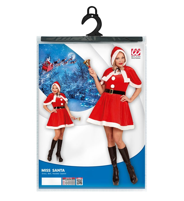 Velvet & Plush Miss Santa  Dress, Belt, Hooded Capelet 