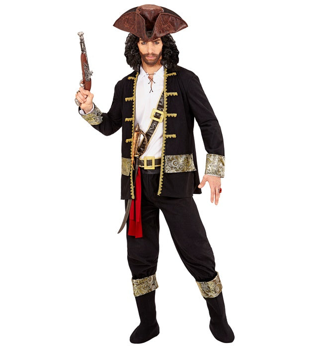 Pirate Captain  Coat, Shirt, Pants, Belt, Sword Sash With Buckle, Hat, Boot Covers 