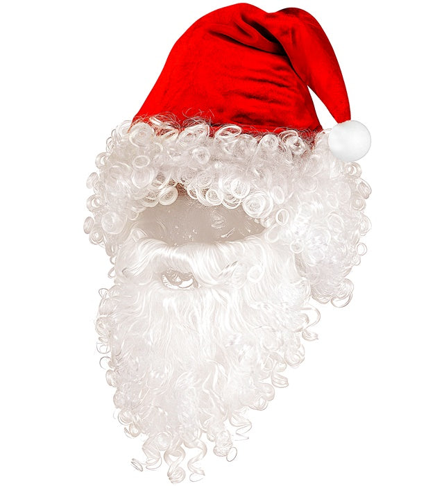 Santa Claus Hat With Hair, Beard & Eyebrows In Polybag