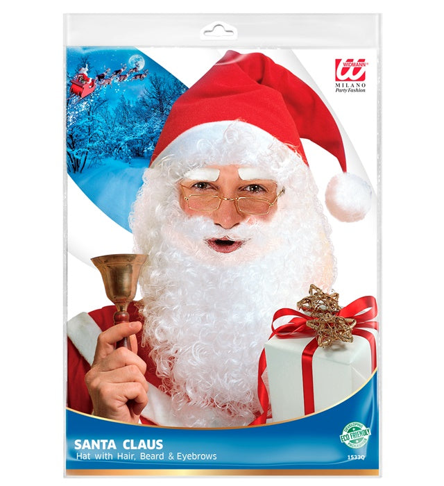 Santa Claus Hat With Hair, Beard & Eyebrows In Polybag