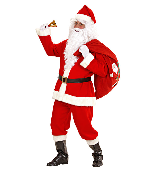 Super Deluxe Santa Claus  Jacket, Pants, Belt, Hat, Boot Covers, Wig, Beard With Moustache, Eyebrows 