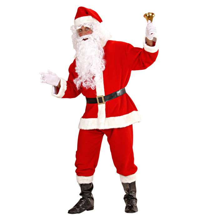 Super Deluxe Santa Claus  Jacket, Pants, Belt, Hat, Boot Covers, Wig, Beard With Moustache, Eyebrows 