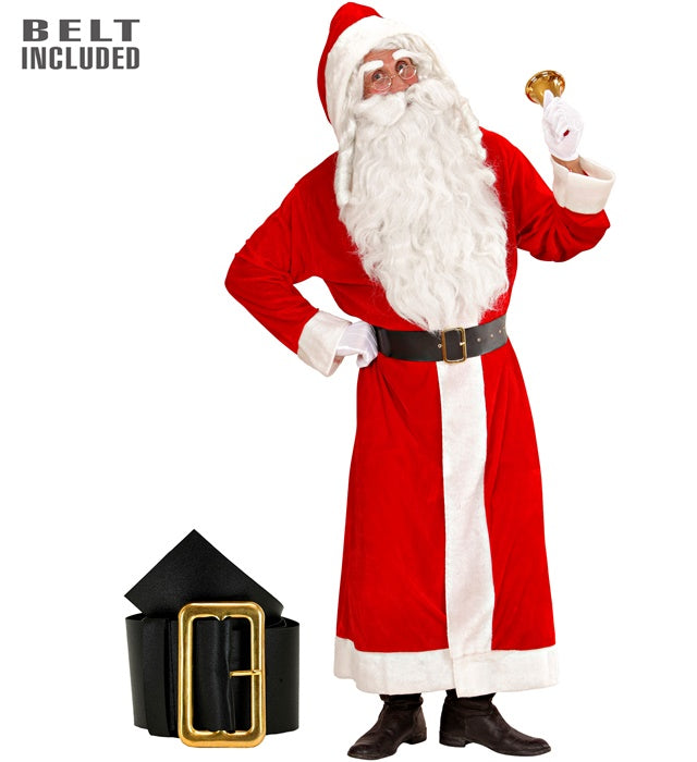 Super Deluxe Santa Claus Velvet  Hooded Coat With Plush Trim, Belt With Buckle 