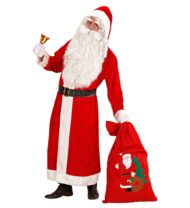 Super Deluxe Santa Claus Velvet  Hooded Coat With Plush Trim, Belt With Buckle 