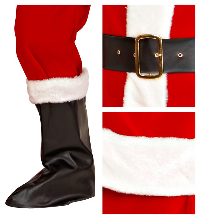 Professional Santa Claus  Jacket, Pants, Belt, Boot Covers & Hat With Plush Trim  In Window Box