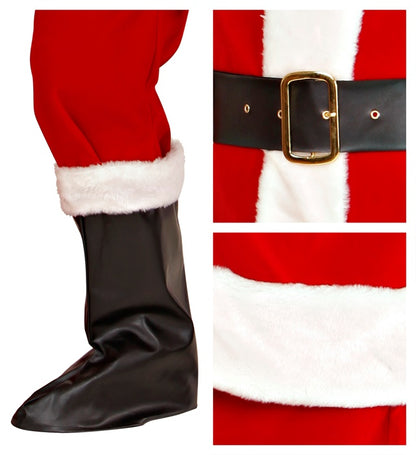 Professional Santa Claus  Jacket, Pants, Belt, Boot Covers & Hat With Plush Trim  In Window Box