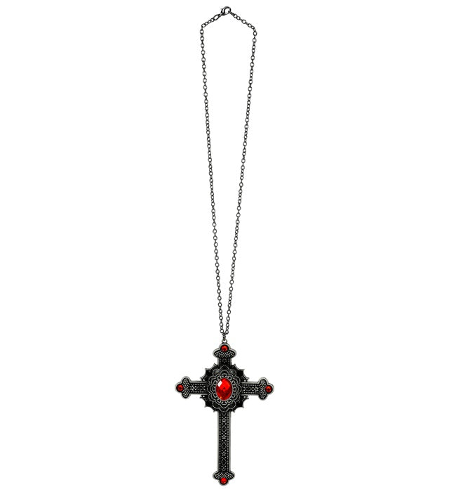 Necklace Cross Gothic Red Gemstones 