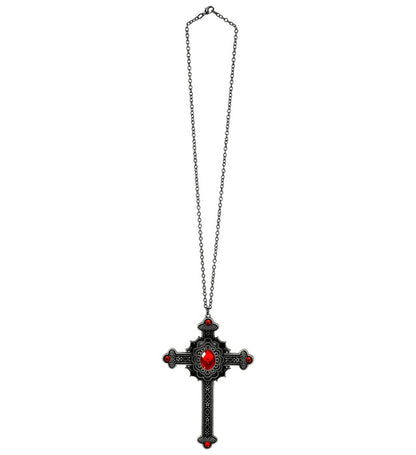 Necklace Cross Gothic Red Gemstones 