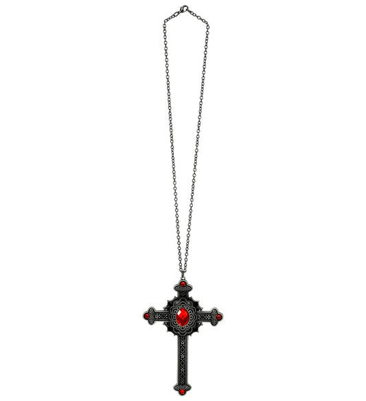 Necklace Cross Gothic Red Gemstones 