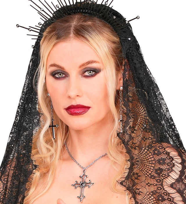 Necklace Cross Gothic Black Gemstones 
