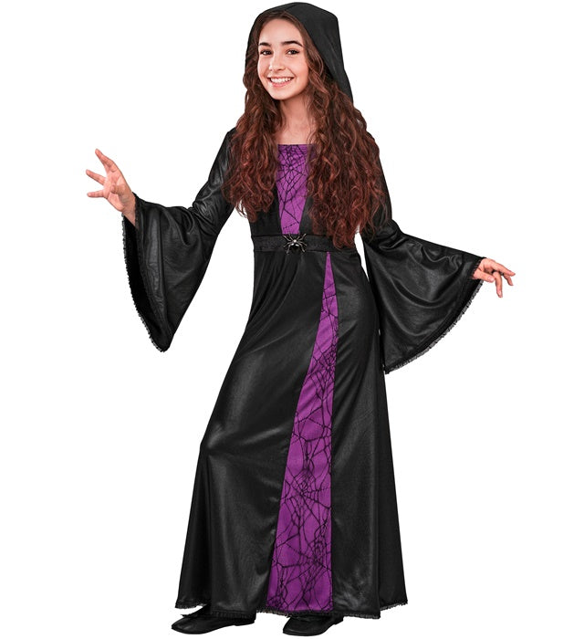Witch  Hooded Dress With Spider Brooch 