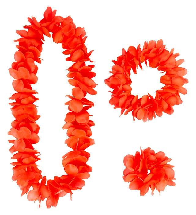 Red Hawaiian Set  Lei, Crown, Bracelet 